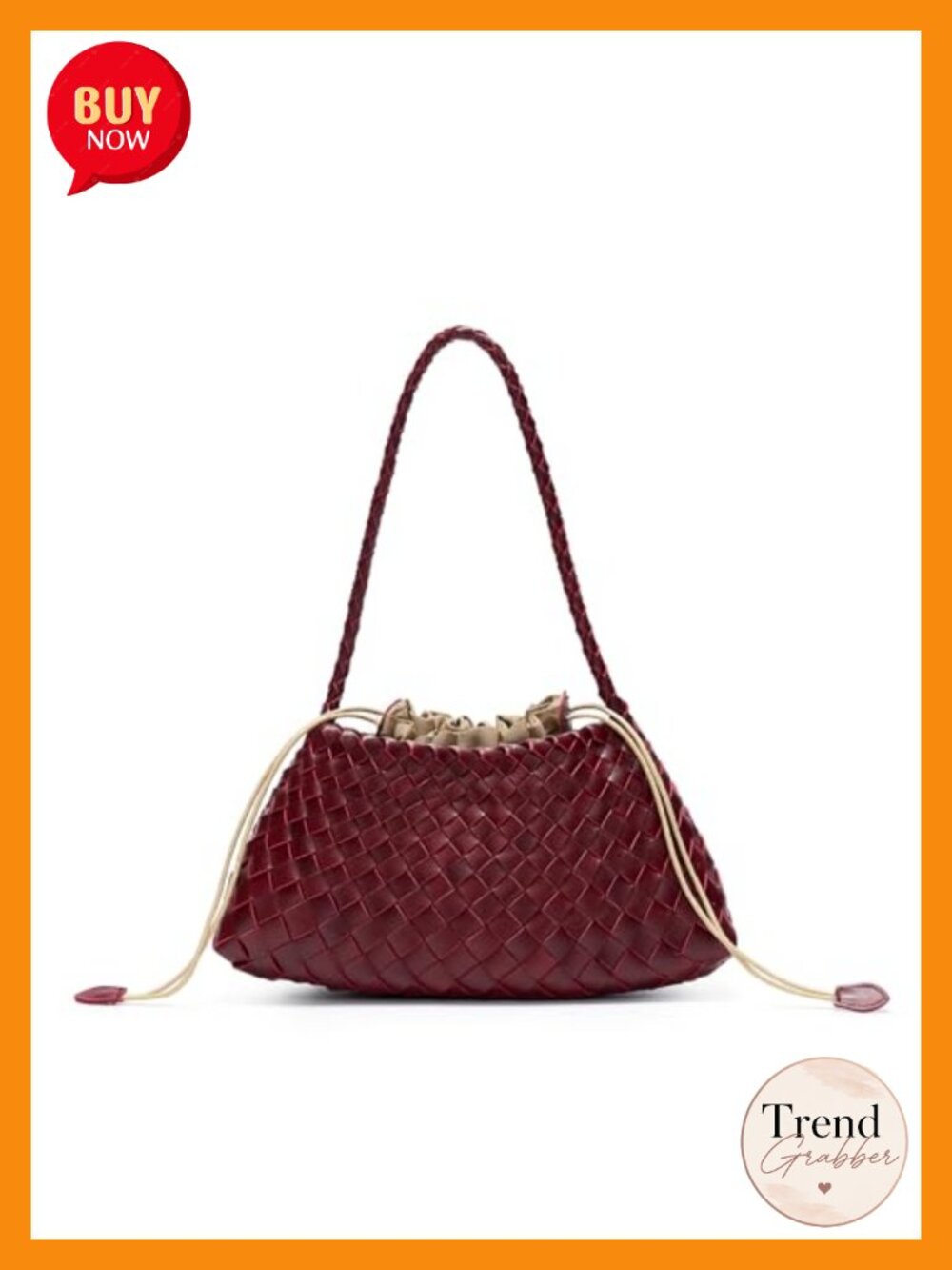 Woven Vegan Leather Shoulder Hobo Bag Drawstring Purse